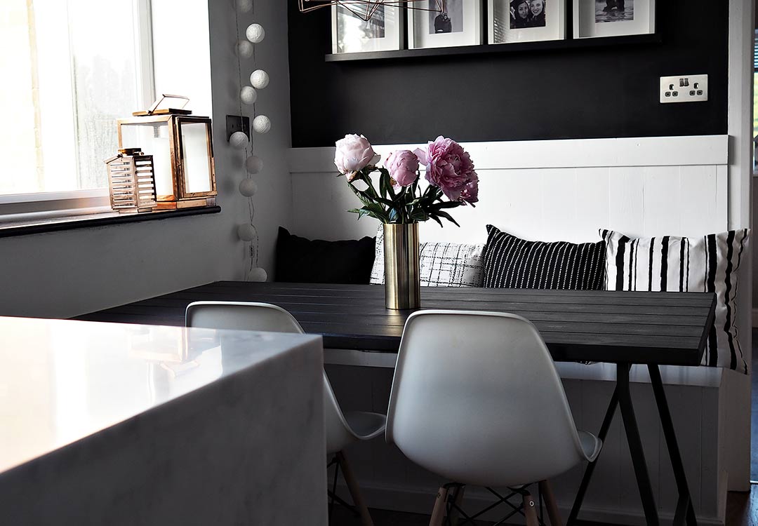 monochrome dining room