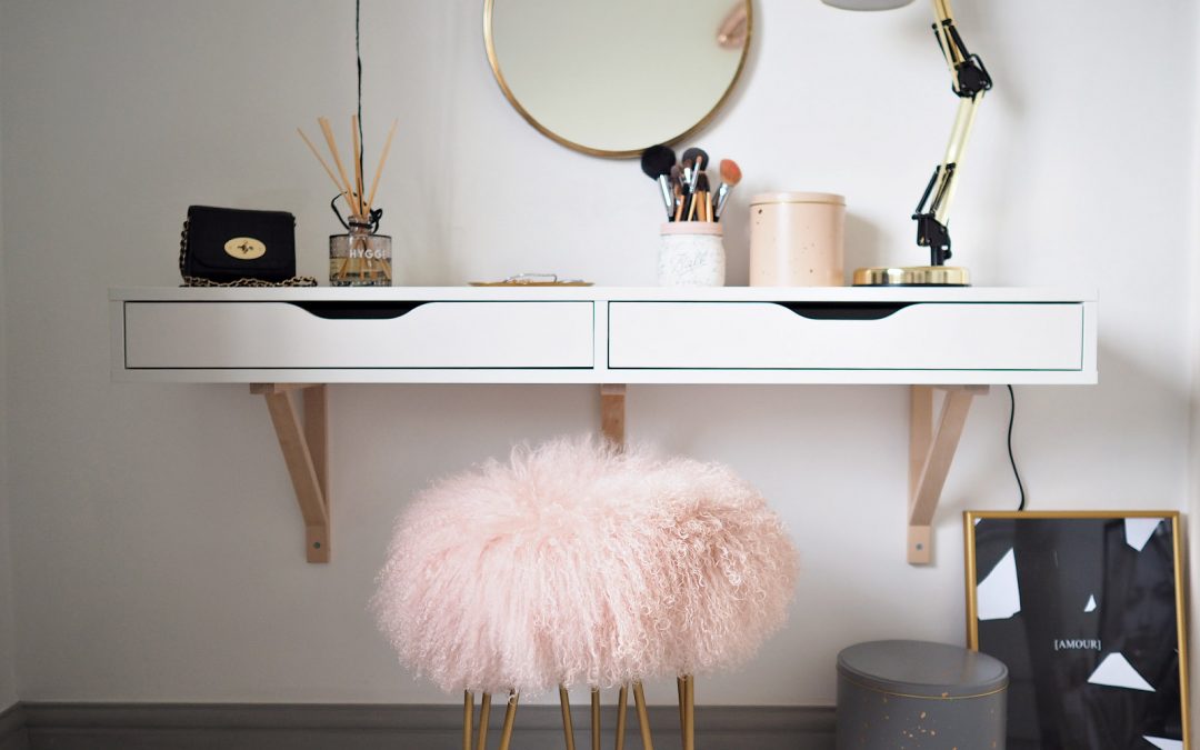 Scandinavian Dressing Table Featuring The Perfect Mongolian Sheepskin Stool